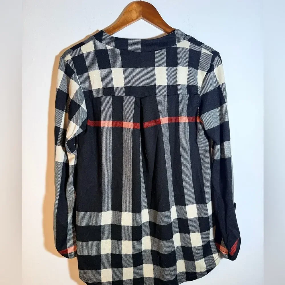 Women's Black and Gray Checkered Top